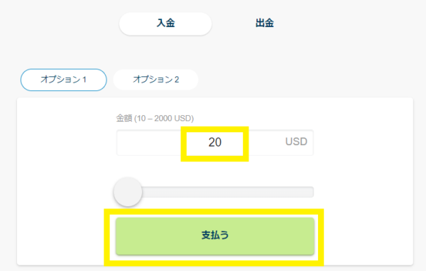 テッドベット クレジットカード 入金額入力